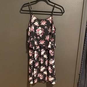 Cloud Sky Black Dress with Pink Floral Design
